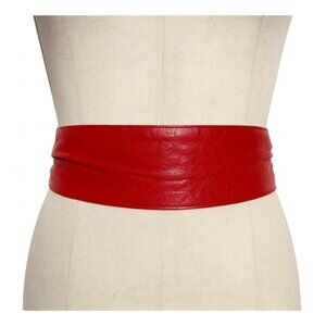 Vintage 80s Wide Lipstick Red Leather Statement Belt Adjustable West Germany